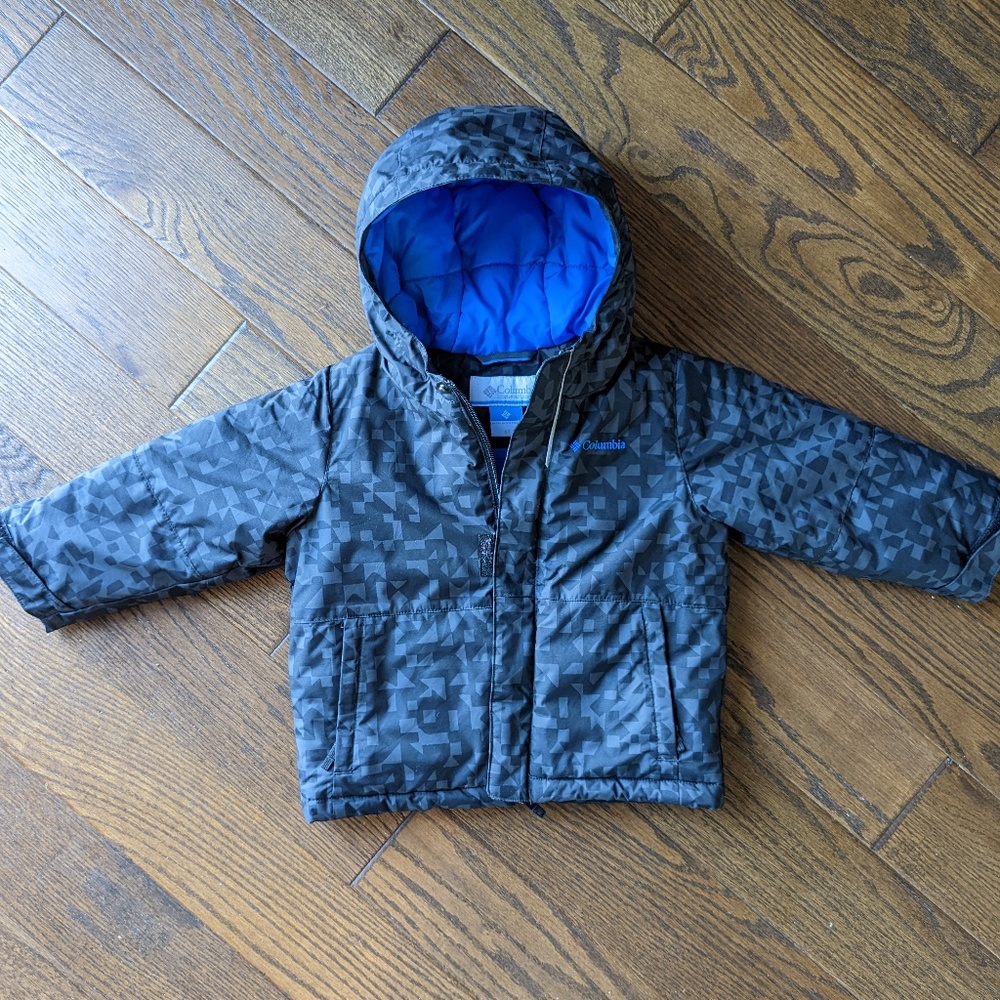 Columbia Toddler Waterproof Snow Coat, Back and Gray with Blue Lining, Size 2T